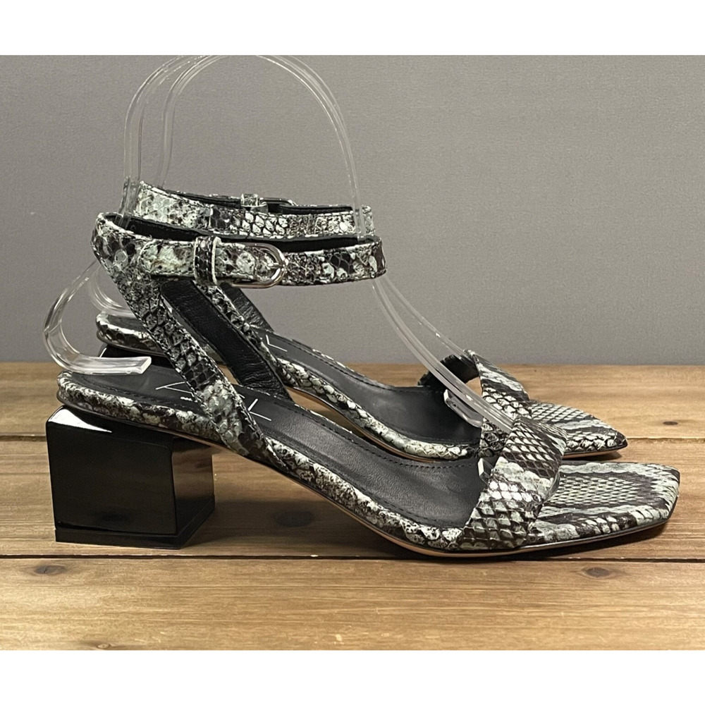 AGL Women's Angie Strap Sandals Size 36 Black Blue Leather Snakeskin Block Heel